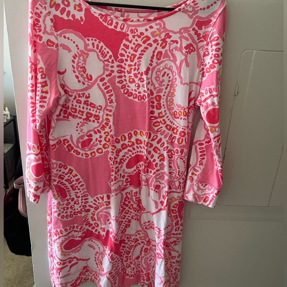 Lilly Pulitzer Marlowe Dress Hot Coral Trunk In Love Dress Large Pima - Picture 3 of 5